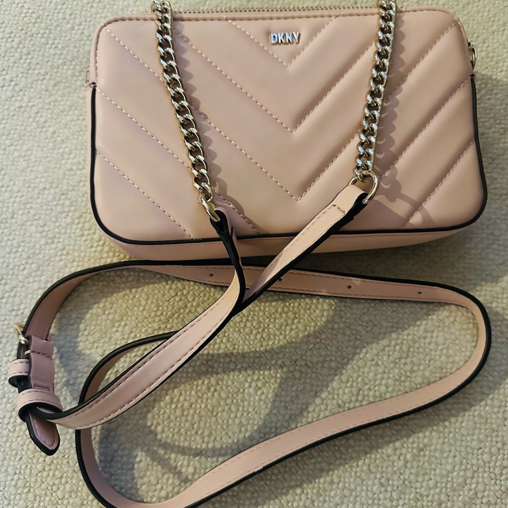 DKNY Blush Pink Quilted Chain-Strap Crossbody. NEW!